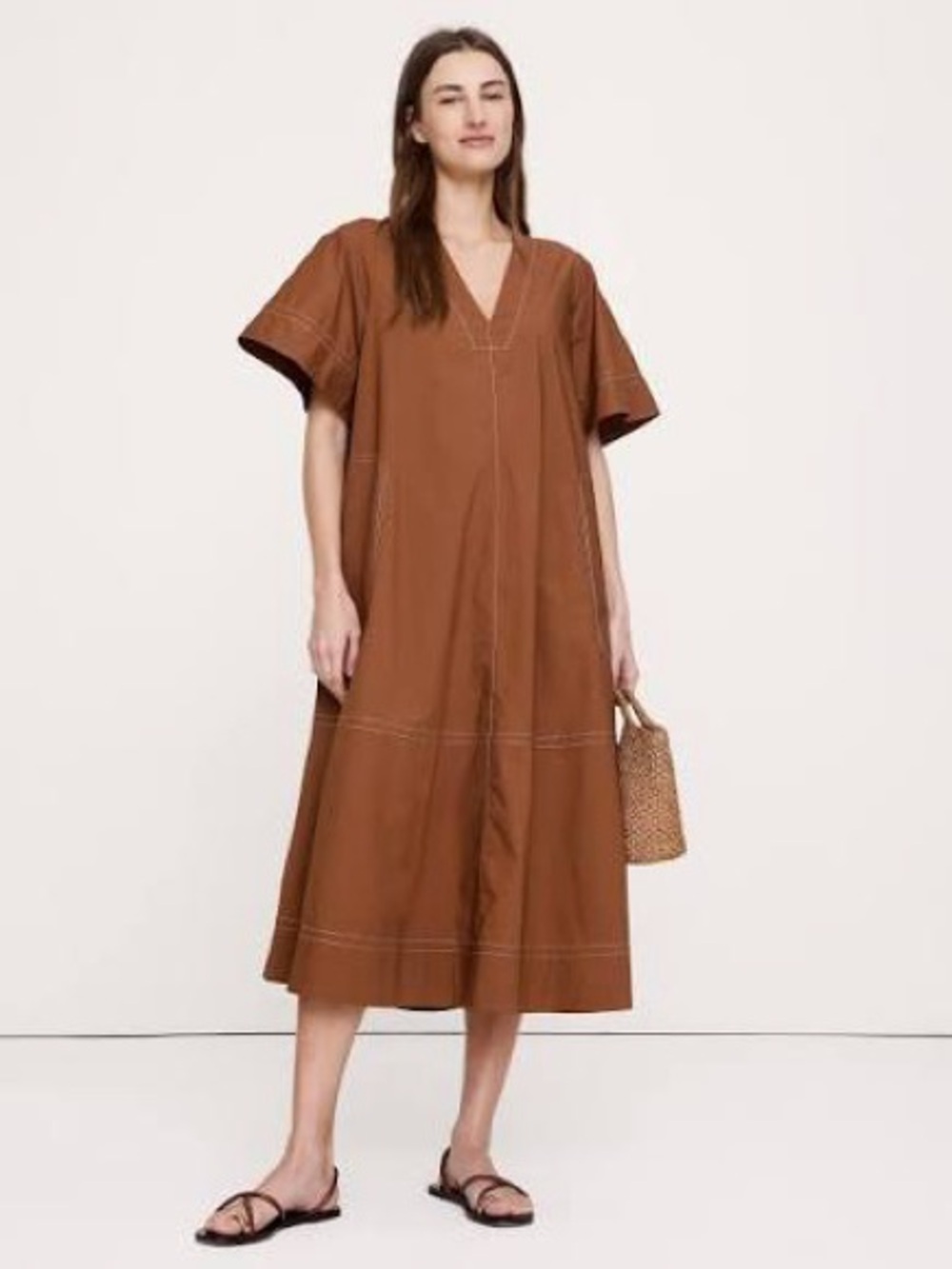 Boho Chic
Banana Republic Cinnamon Coffee Brown Poplin Trapeze Midi Dress Large